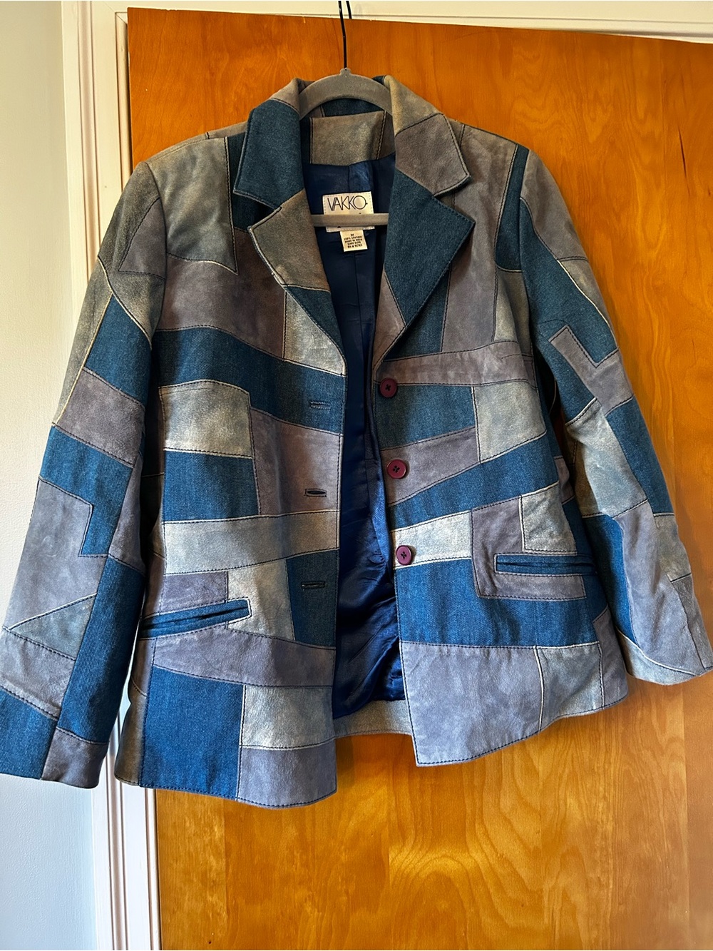 VAKKO Sport women’s vintage Patchwork Leather Jacket suede & denim size M